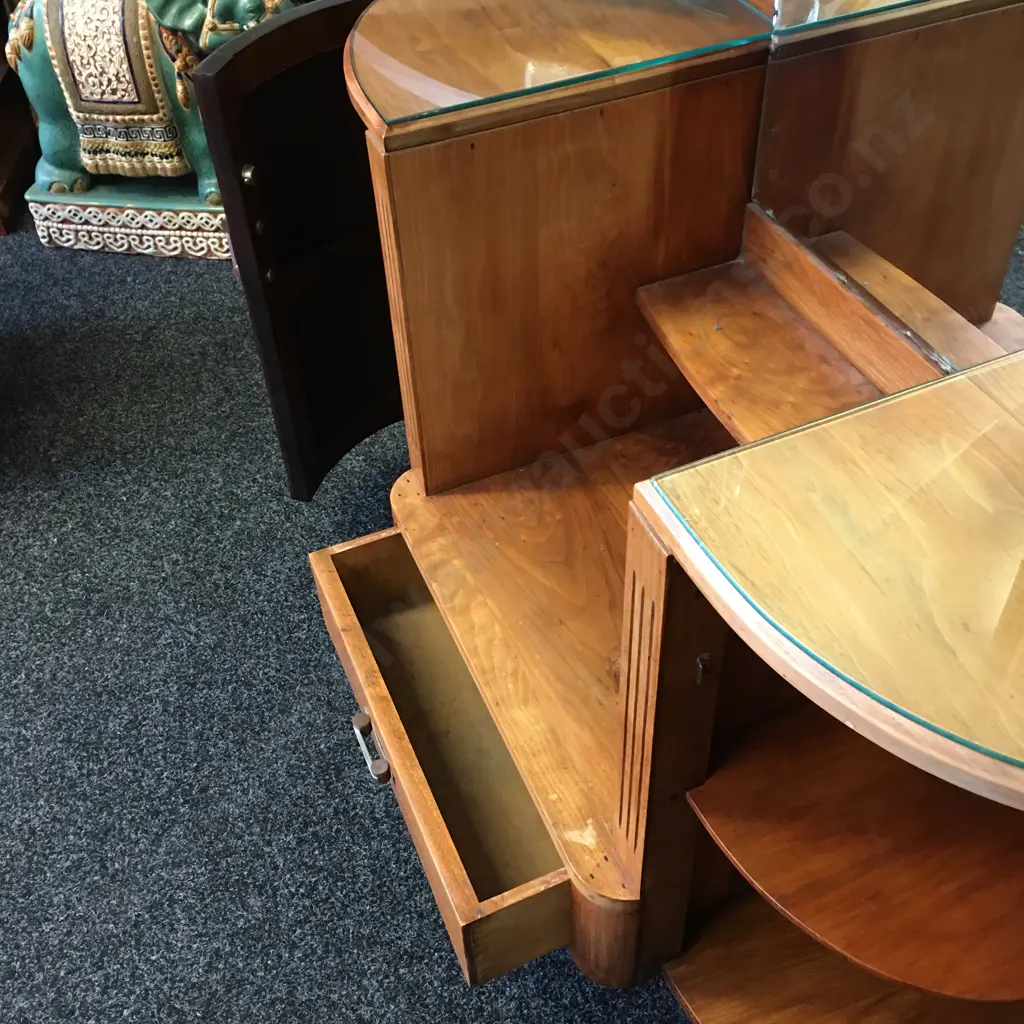 Art Deco Walnut Dressing Table, Wing Mirrors, Original Handles. H153 W107 D45cm Image 1++