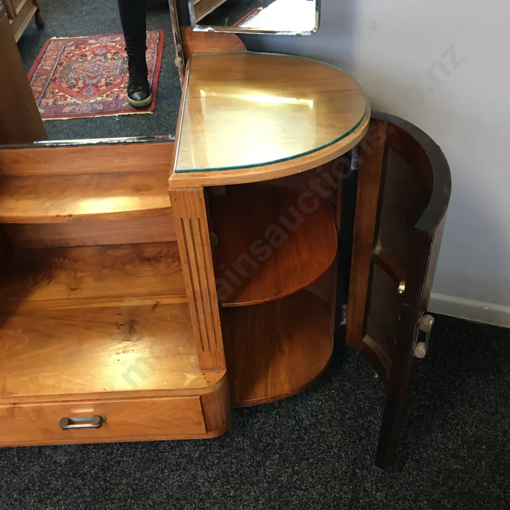 Art Deco Walnut Dressing Table, Wing Mirrors, Original Handles. H153 W107 D45cm Image 1++
