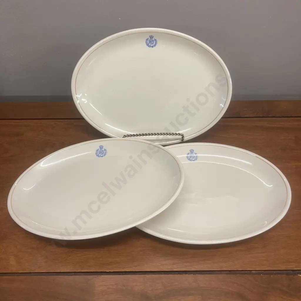 RNZAF Crested Crown Lynn 29cm Oval Dinner Plates x 3, Blue Crest Image 1++