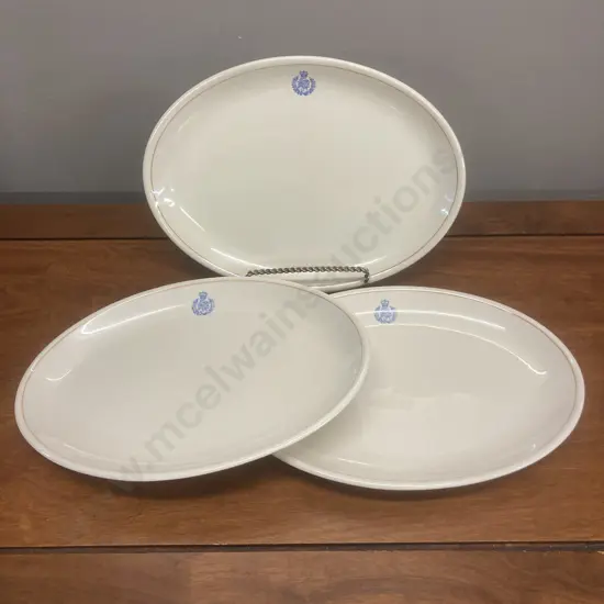 RNZAF Crested Crown Lynn 29cm Oval Dinner Plates x 3, Blue Crest