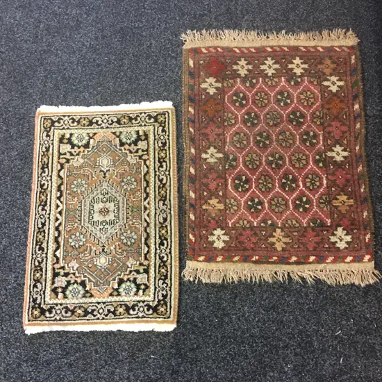 Afghan Pusthi Rug L66,W50cm & Real Hand Made Oriental Carpet L61,W40cm.