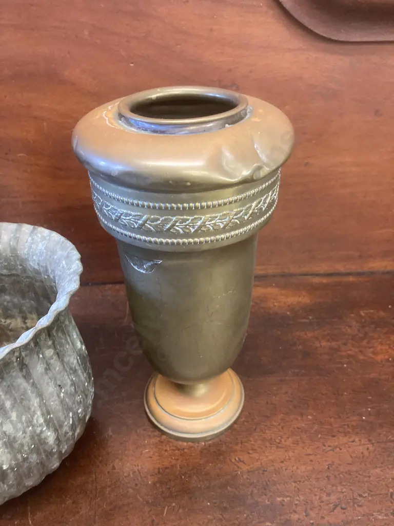 Pair of Vintage Brass Vases / Urns. 26 x 12.5cm With Small Flared Top Brass Planter Image 1++