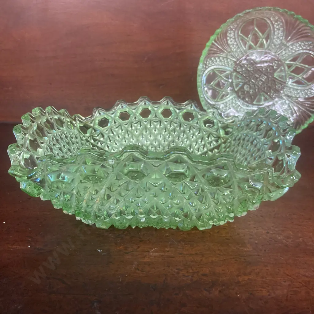 Pair of Vintage Green Depression Glass Bowls Image 1++
