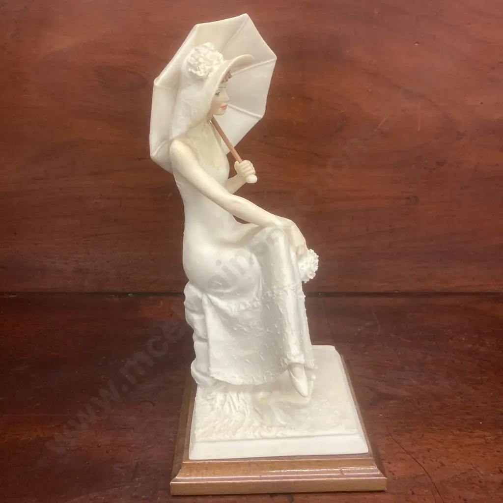 Italian ADL Vittorio Tessaro Girl With Umbrella Figurine, Signed. 27cm Image 1++