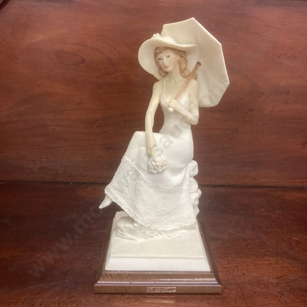 Italian ADL Vittorio Tessaro Girl With Umbrella Figurine, Signed. 27cm Image 1++