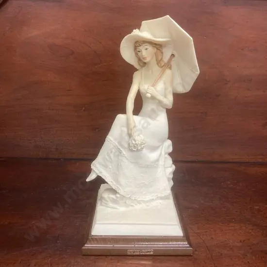 Italian ADL Vittorio Tessaro Girl With Umbrella Figurine, Signed. 27cm