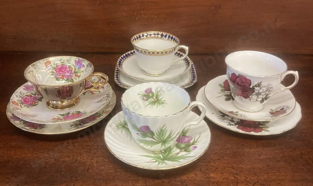 Vintage Adderley Thistle Fine Bone China Duo, 3 x Assorted Trios Image 1++