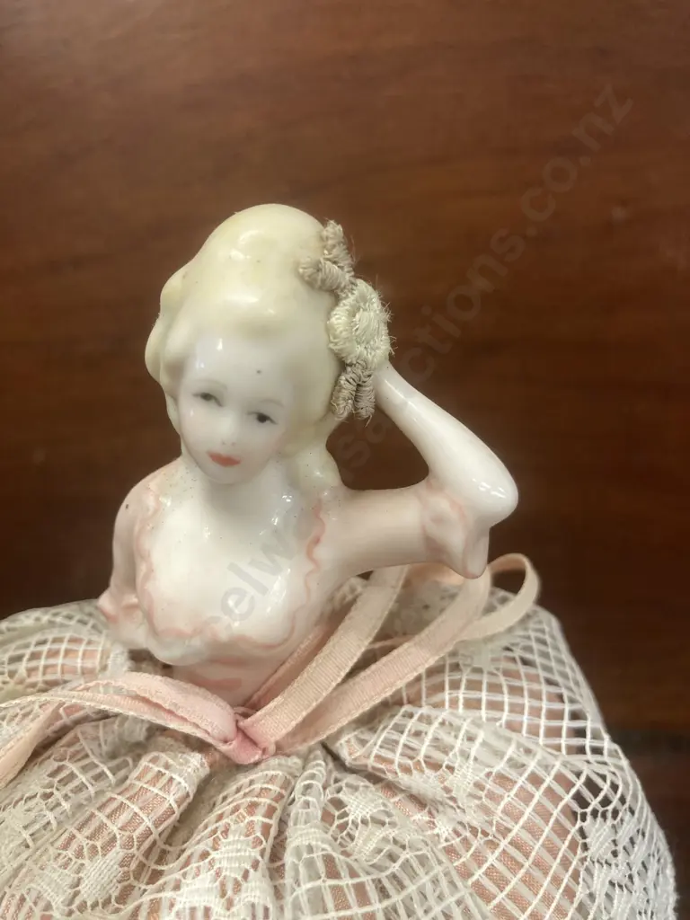 Antique 1920's Porcelain Half Doll Pin Cushion. 15cm Image 1++