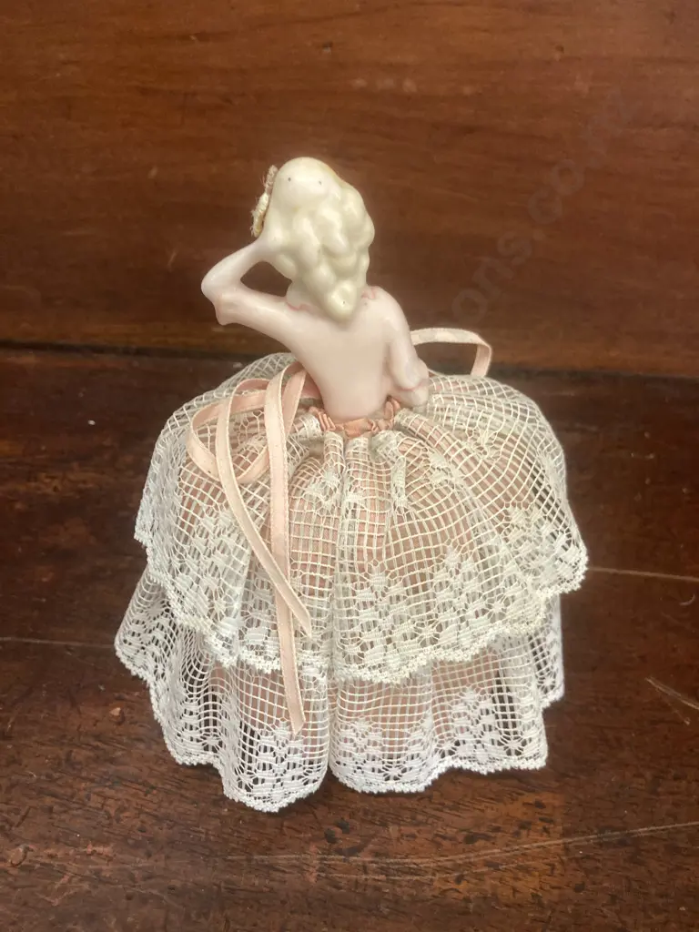Antique 1920's Porcelain Half Doll Pin Cushion. 15cm Image 1++