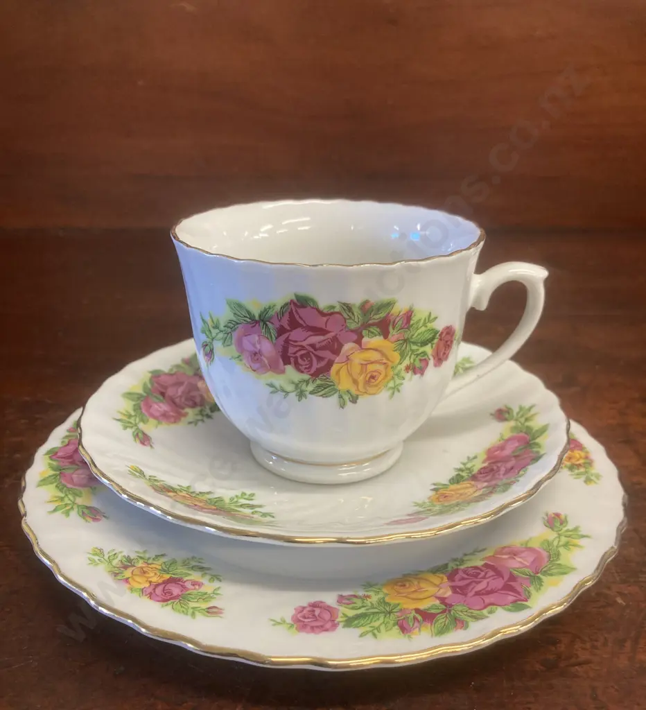 Vintage Regent China English Rose Dinnerware, 8x Duo's, 8x Coffee Cups, 7x 25cm Dinner Plates, 7x Bowls, 3x Small Plates Image 1++
