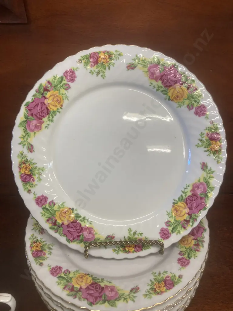 Vintage Regent China English Rose Dinnerware, 8x Duo's, 8x Coffee Cups, 7x 25cm Dinner Plates, 7x Bowls, 3x Small Plates Image 1++