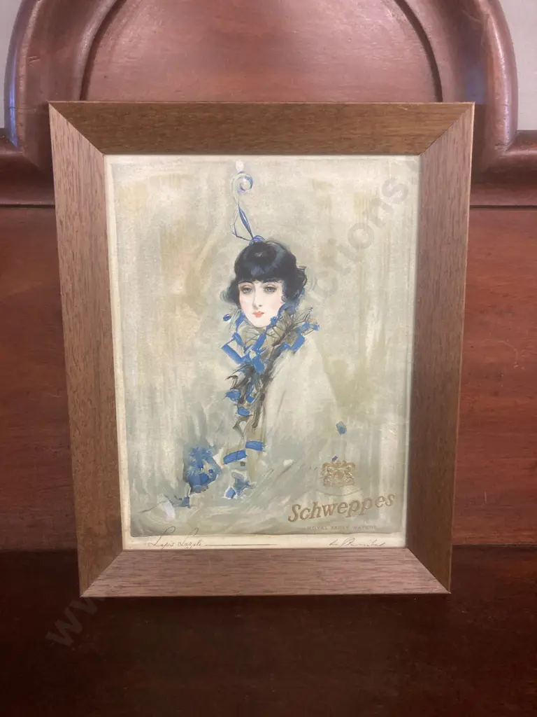 Oak Framed Original 1920s Schweppes Advert Print 'Lapis lazuli' (c 1929) by William Barribal (1873- 1956) Image 1++