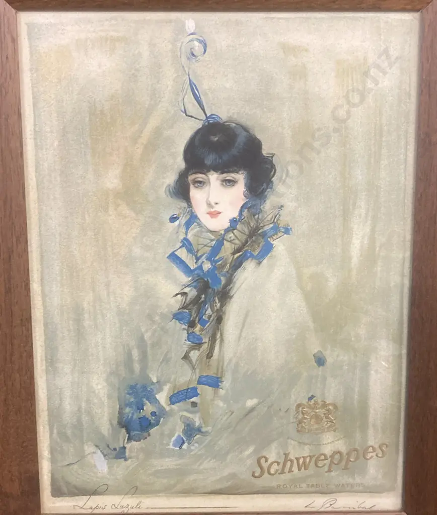 Oak Framed Original 1920s Schweppes Advert Print 'Lapis lazuli' (c 1929) by William Barribal (1873- 1956) Image 1++