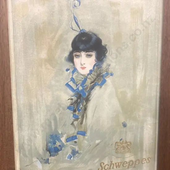Oak Framed Original 1920s Schweppes Advert Print 'Lapis lazuli' (c 1929) by William Barribal (1873- 1956)