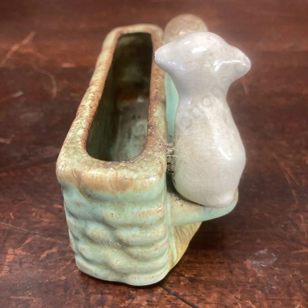 Rare Hornsea Pottery Fauna Posy Vase (Bonzo) Dog & Tortoise #19 1949-1952. 7 x 13cm Image 1++