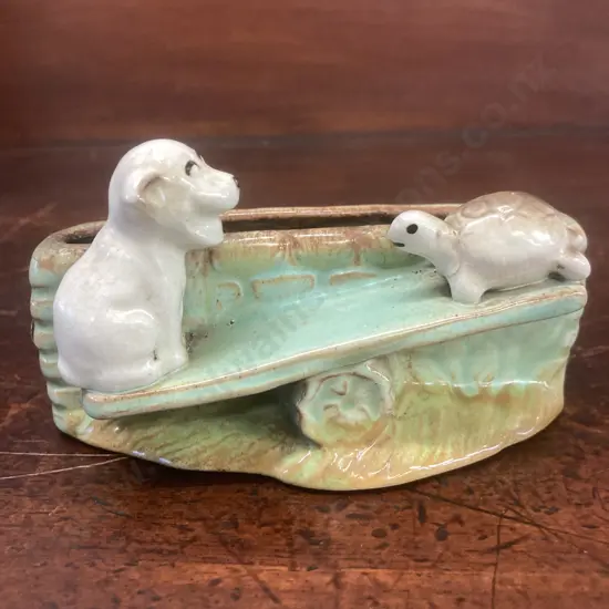 Rare Hornsea Pottery Fauna Posy Vase (Bonzo) Dog & Tortoise #19 1949-1952. 7 x 13cm