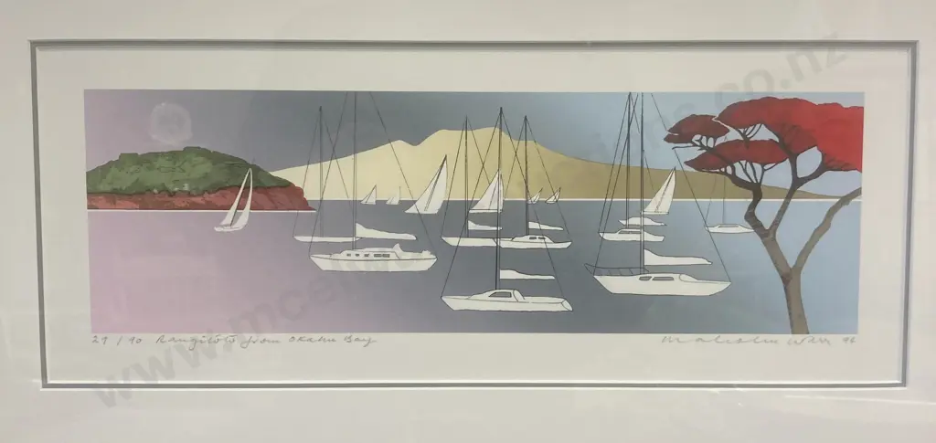 Malcom Warr -  Rangitoto from Okahu Bay, 1994, Screen-print, Numbered 29/90. Signed Malcolm Warr 94 Image 1++