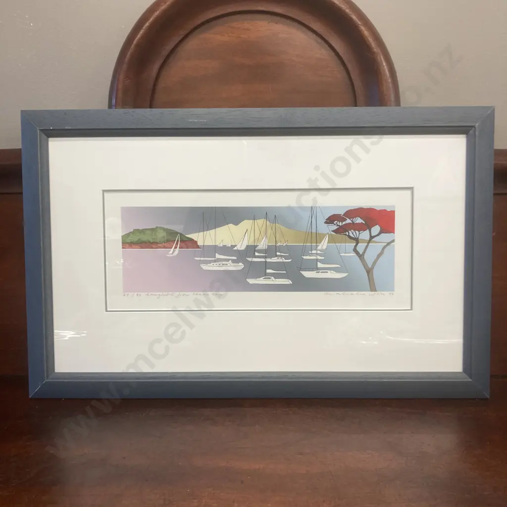 Malcom Warr -  Rangitoto from Okahu Bay, 1994, Screen-print, Numbered 29/90. Signed Malcolm Warr 94 Image 1++