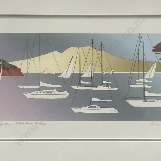Malcom Warr -  Rangitoto from Okahu Bay, 1994, Screen-print, Numbered 29/90. Signed Malcolm Warr 94