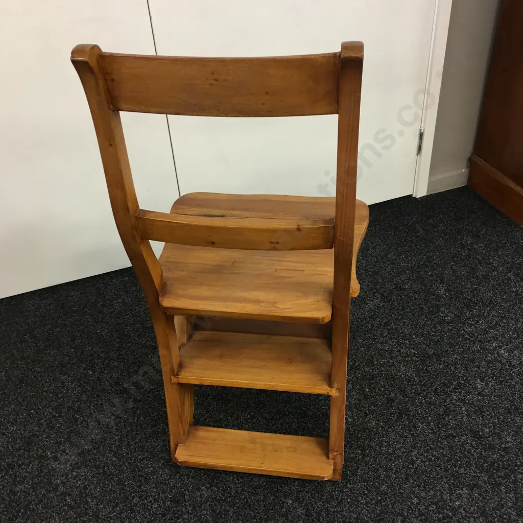 Vintage Solid Wood Metamorphic Library Step Chair Image 1++