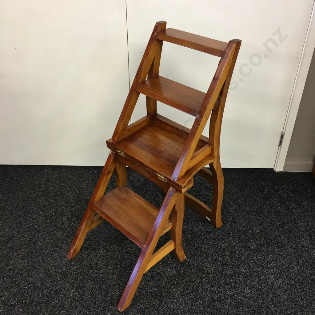 Vintage Solid Wood Metamorphic Library Step Chair Image 1++