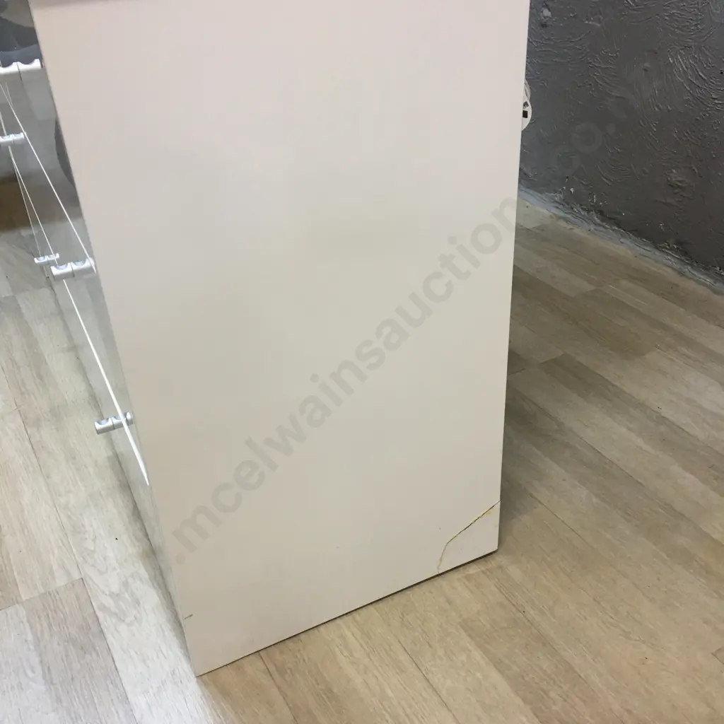 White Lacquered Six Drawer Lowboy With Silver Coloured Knobs H72,W114,D40cm. Image 1++