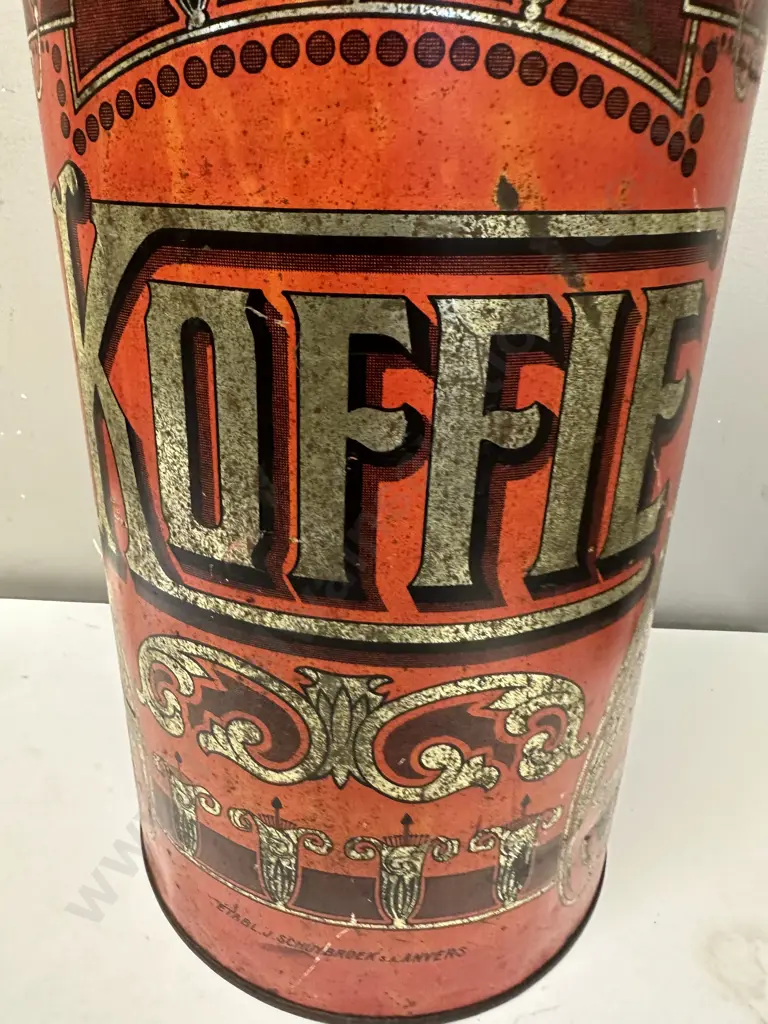 Vintage Extra Large  Belgian Dutch Coffee Shop Storage Tin Koffie Prop H45cm. Image 1++