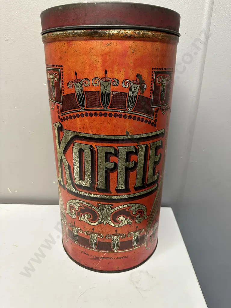 Vintage Extra Large  Belgian Dutch Coffee Shop Storage Tin Koffie Prop H45cm. Image 1++