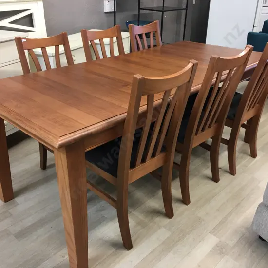 Ex Harvey Norman 1300 Table With 2 Extensions, With 6 Waihi Dark Grey Padded Seat Dining Chairs