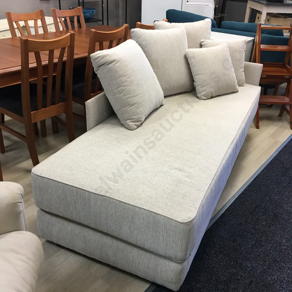 Chaise / Day Bed, Oatmeal Colour Fabric, Folds Out. 196 x 80cm Image 1++