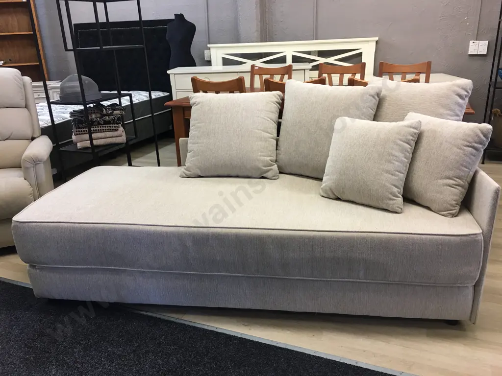 Chaise / Day Bed, Oatmeal Colour Fabric, Folds Out. 196 x 80cm Image 1++
