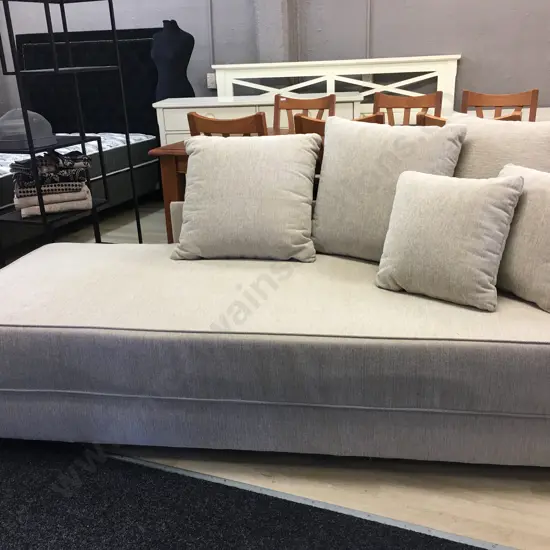 Chaise / Day Bed, Oatmeal Colour Fabric, Folds Out. 196 x 80cm