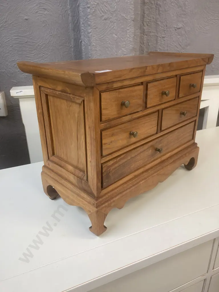 Teak Oriental Style 5 Drawer Storage Drawers. H34 W46 D20cm Image 1++