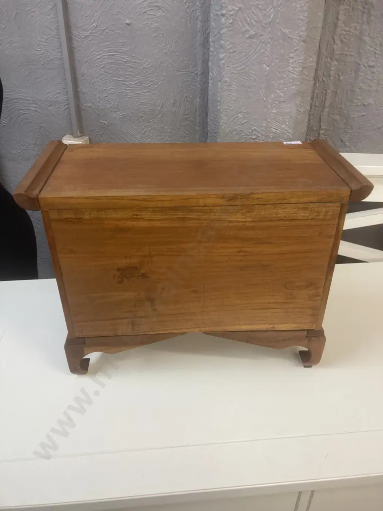 Teak Oriental Style 5 Drawer Storage Drawers. H34 W46 D20cm Image 1++