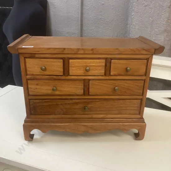 Teak Oriental Style 5 Drawer Storage Drawers. H34 W46 D20cm