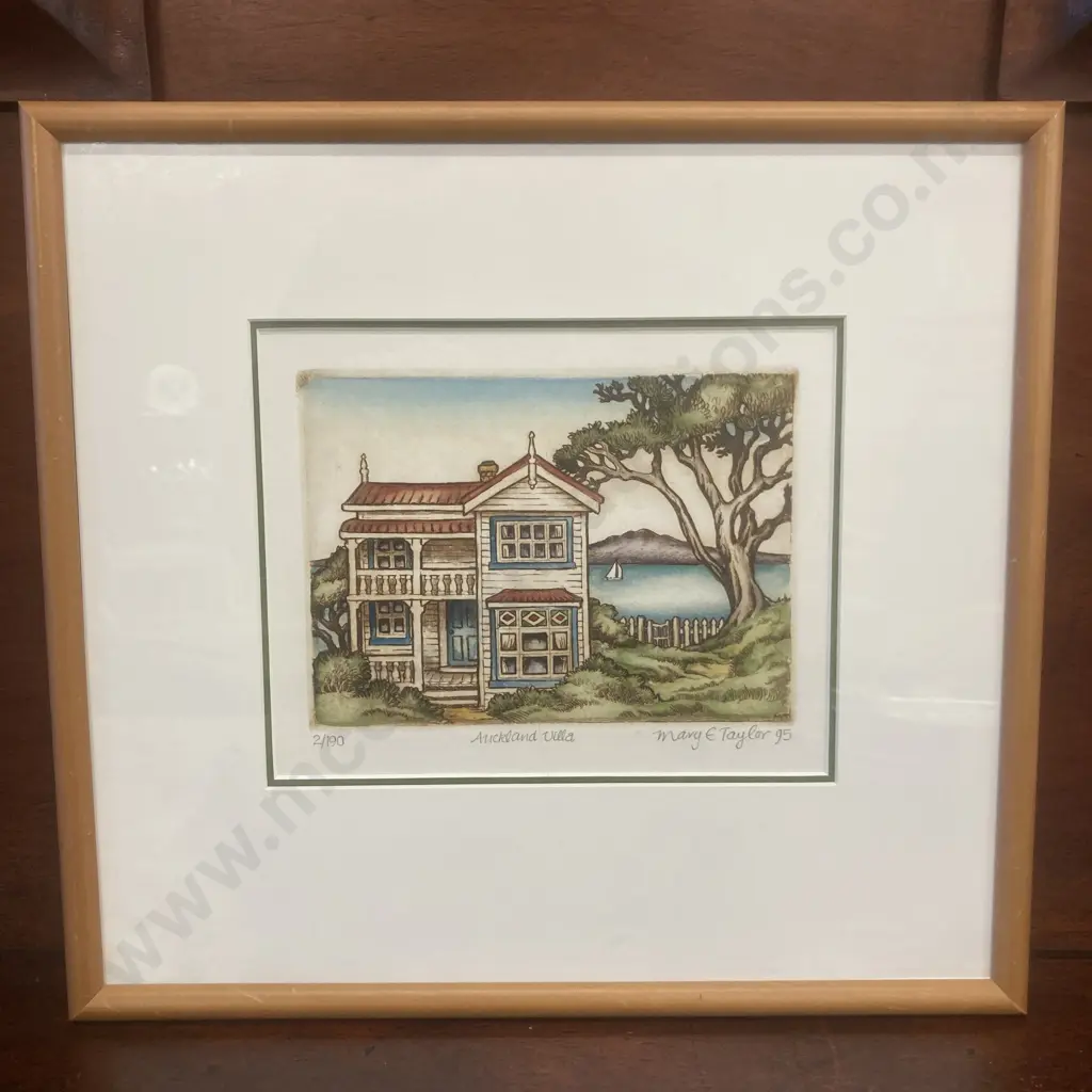 Mary Taylor - Auckland Villa, 1995, Hand-coloured Etching, Numbered 2/190. Signed Mary E Taylor 95 Image 1++