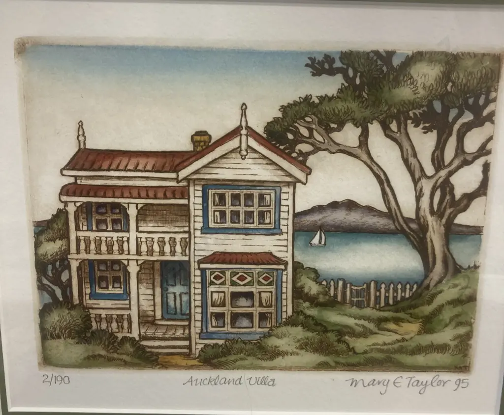 Mary Taylor - Auckland Villa, 1995, Hand-coloured Etching, Numbered 2/190. Signed Mary E Taylor 95 Image 1++