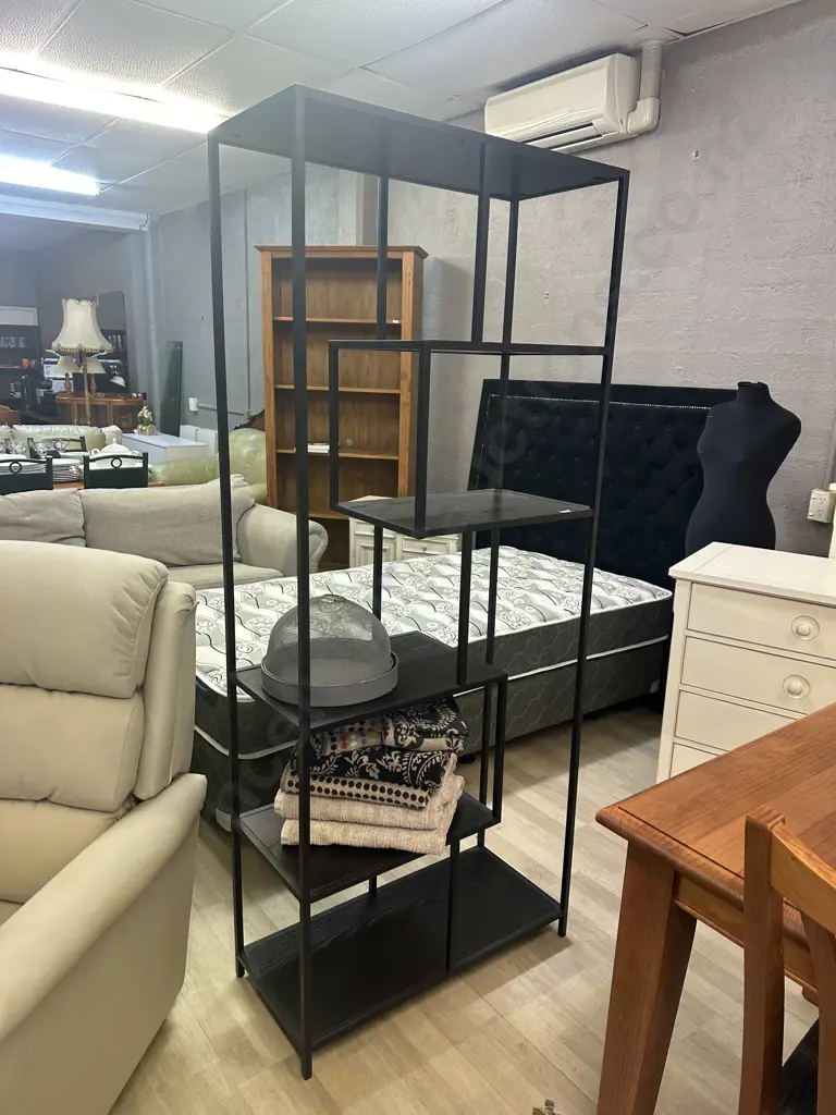 Modernist Black Framed Shelf/Display Unit H185,W78,D36cm. Image 1++