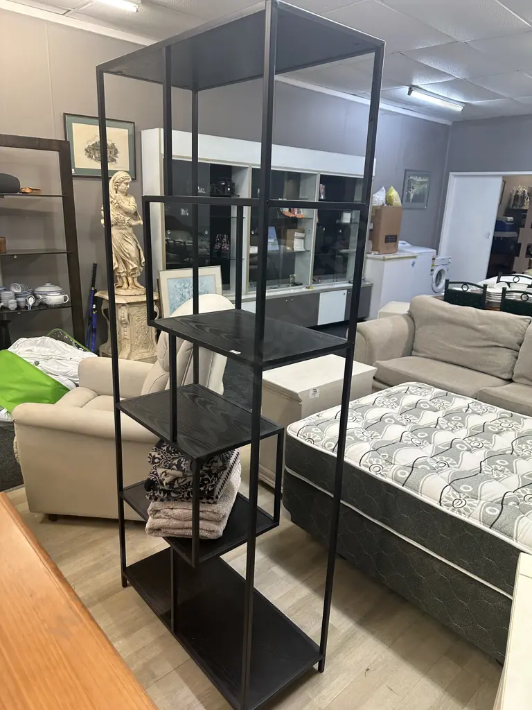 Modernist Black Framed Shelf/Display Unit H185,W78,D36cm. Image 1++