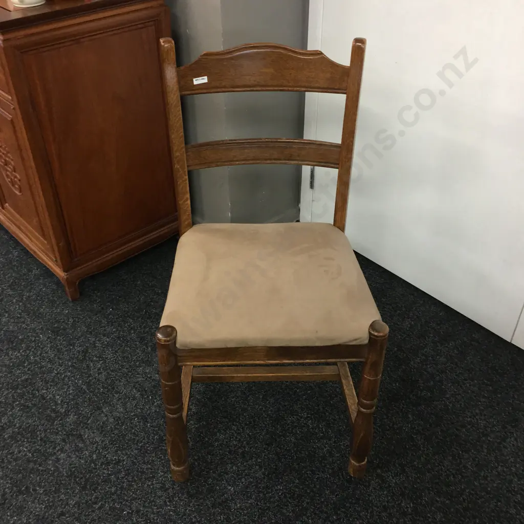 Oak Ladder Back Side Chair, Fawn Microsuede Seat Image 1++