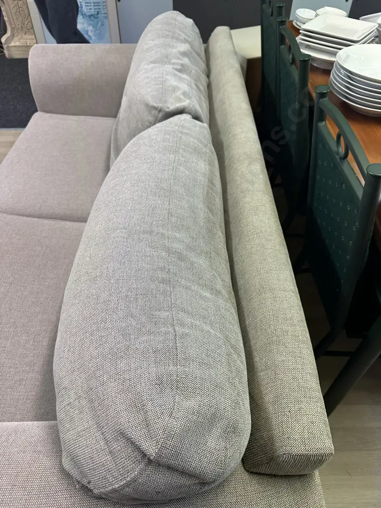 Cream / Black Fabric 2 Seater Rolled Arm Couch With Black Feet. 197 x 92cm Image 1++