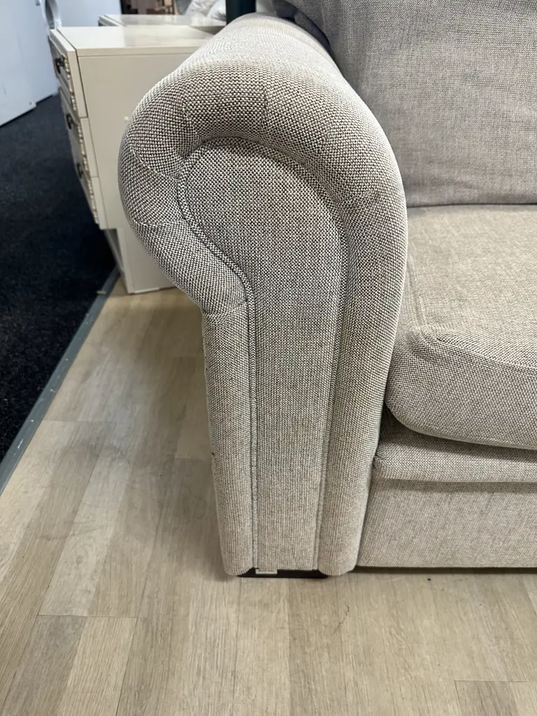 Cream / Black Fabric 2 Seater Rolled Arm Couch With Black Feet. 197 x 92cm Image 1++