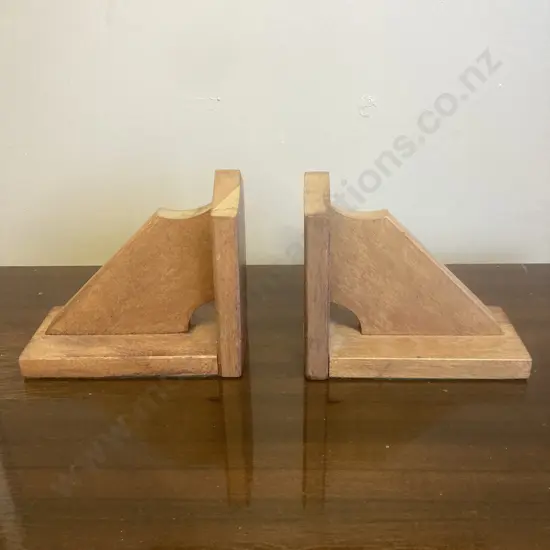 Pair of Vintage Solid Oak Bookends With Felt Base