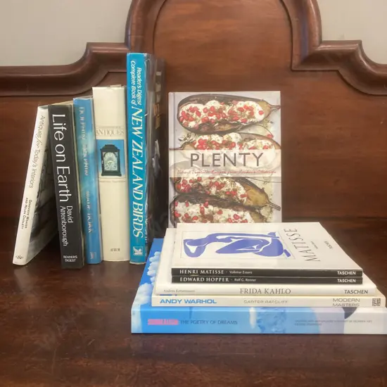 Books -Warhol, Surrealism The Poetry of Dreams, Matisse, Hopper, Plenty by Yotam Ottolenghi, Antiques Etc