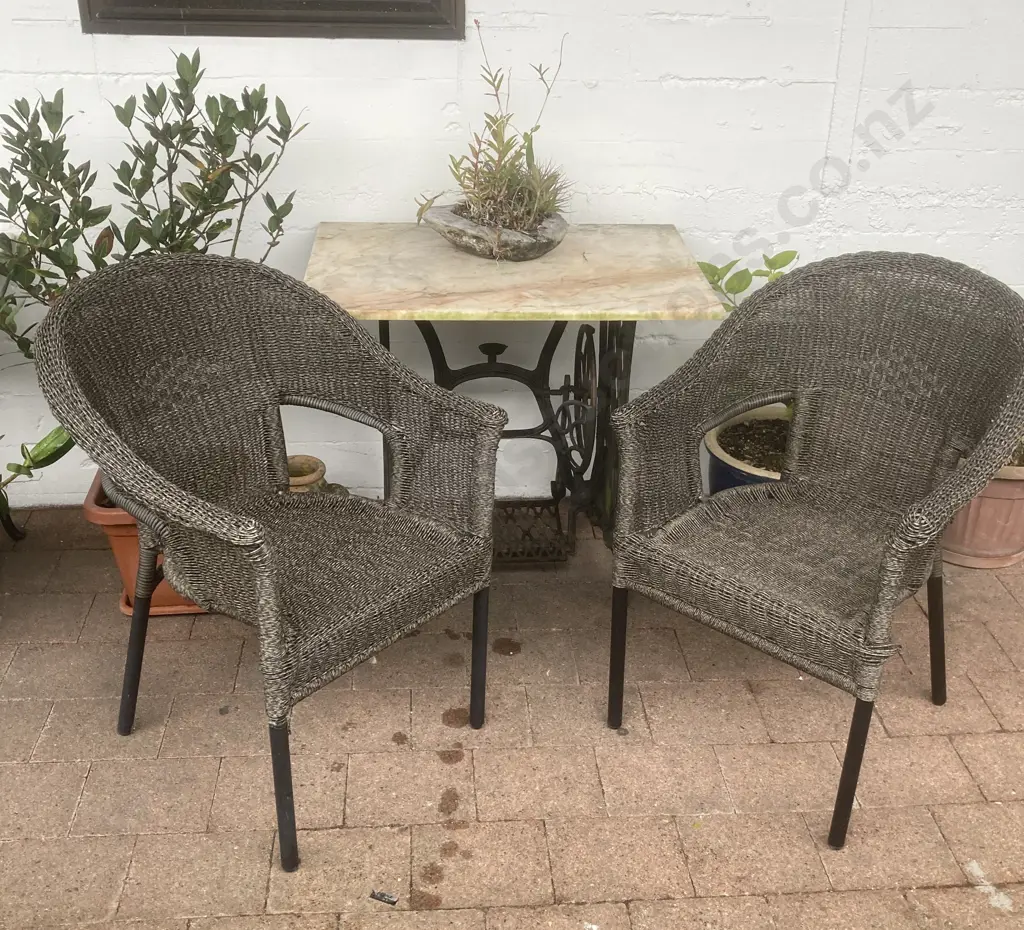 Pair of Wicker Weave Conservatory Armchairs, Stacking Image 1++