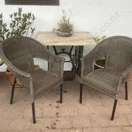 Pair of Wicker Weave Conservatory Armchairs, Stacking