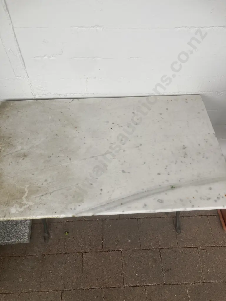French Bistro Table With Painted Wrought Iron Base and Marble Top, Early 1900s. H71 W100 D60cm Image 1++