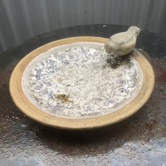 Vintage Round Bird Feeder With Figural Bird On Side. Dia 31cm