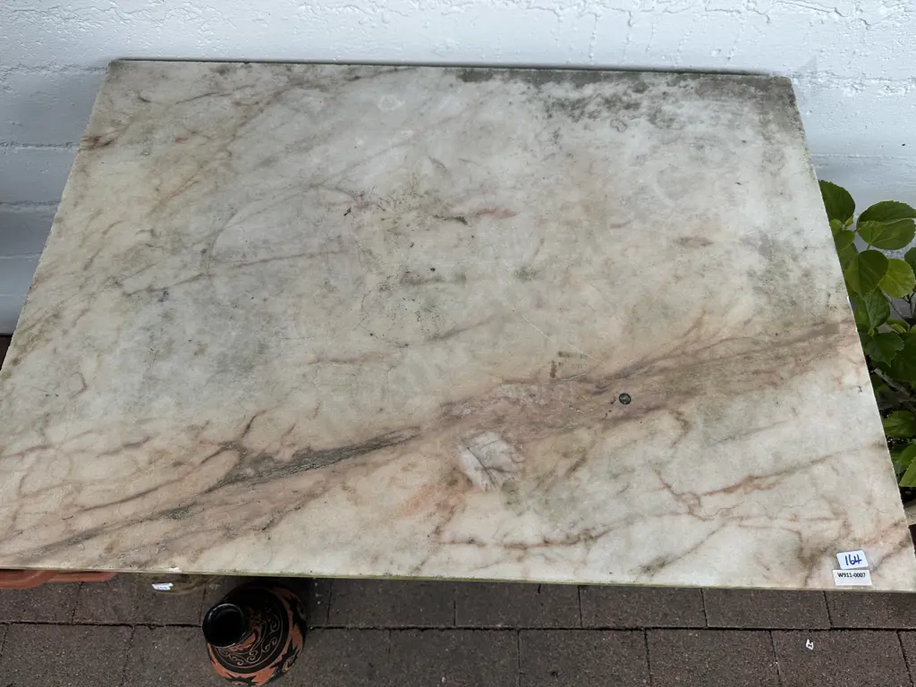 Marble Topped Console Table With a Cast Iron Treadle Sewing Machine Base. H74 W82 D58cm Image 1++