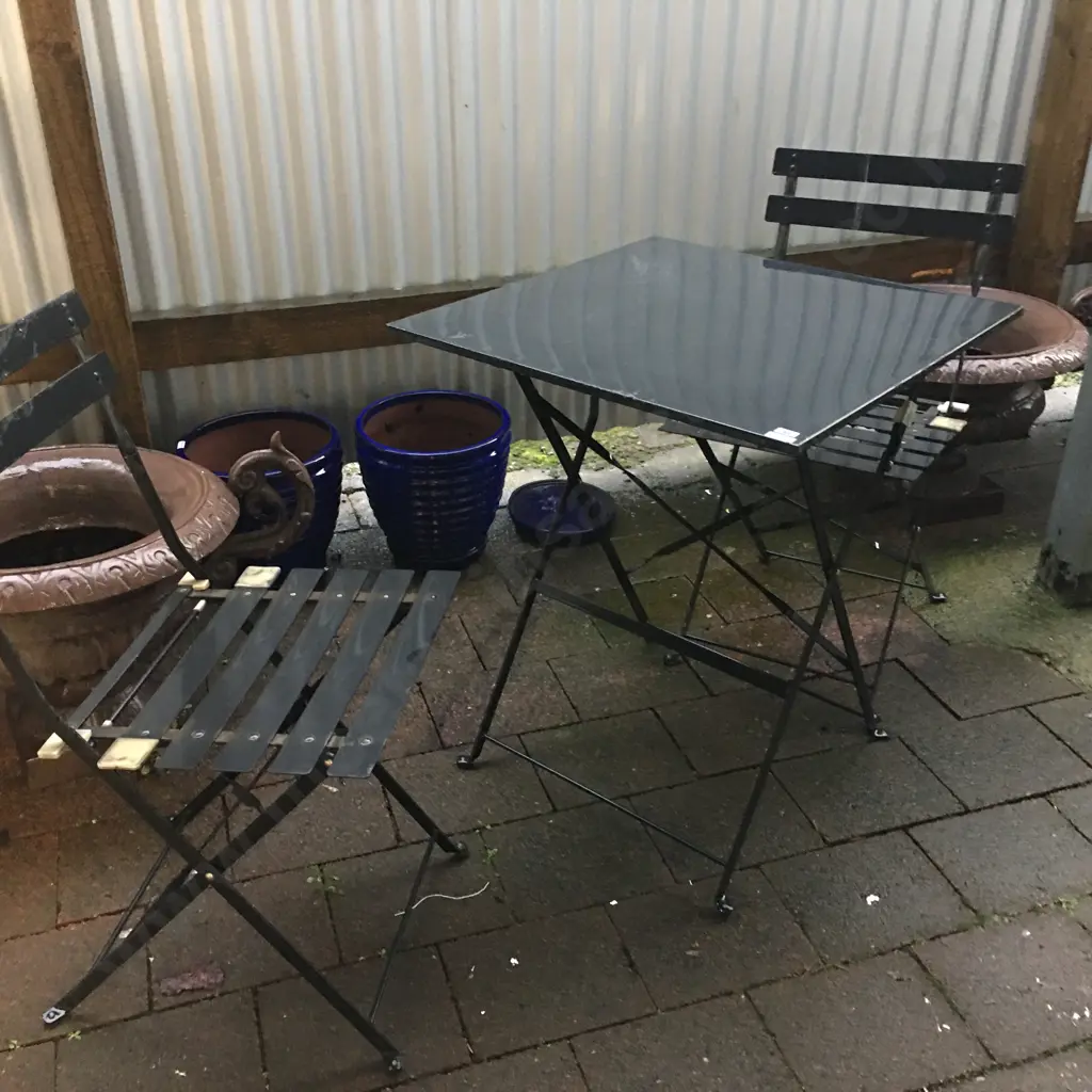 Black Patio Fold-Up Square Table & Two Chairs Image 1++